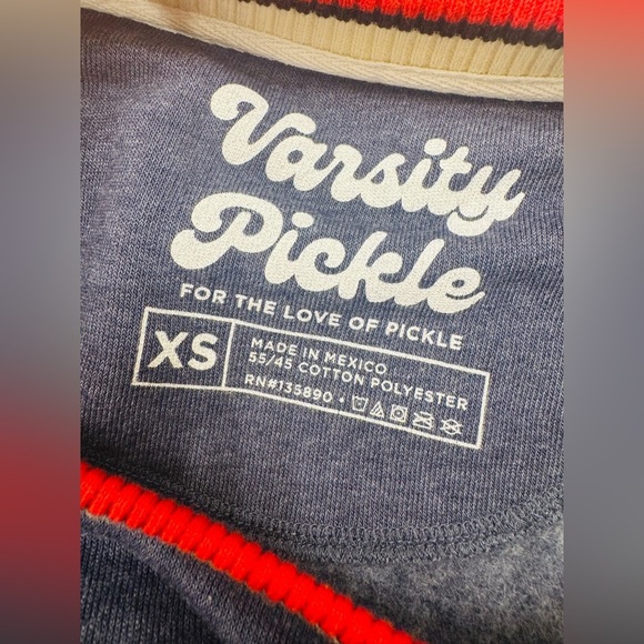 Varsity Pickle Crew Neck Sweater with Red and Cream Accents - Picture 4 of 5